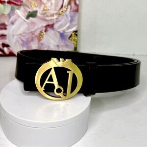GIORGIO ARMANI Unisex Real Leather Belt with Gold Details